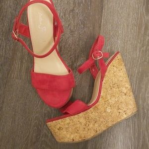 Red Suede and Cork Wedges